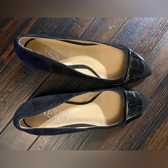 Franko Sarto Black Suede Low Wrapped Block Heels - Picture 6 of 9